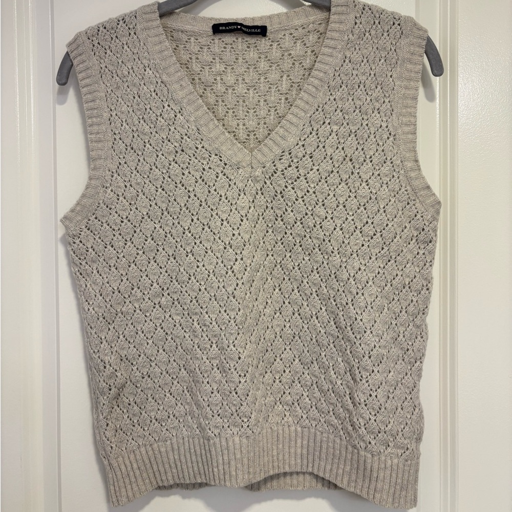 Brandy Melville Gray Pointelle V-Neck Sweater Vest